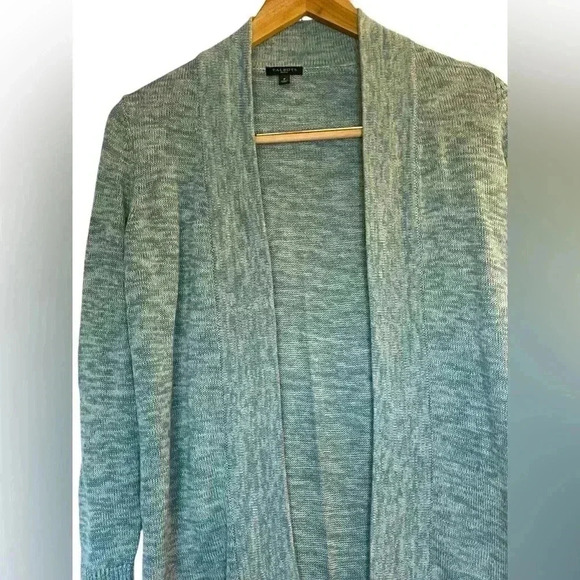 Talbots Cotton Linen Blue Open Front Cardigan Sweater Small Petite Classic - Picture 2 of 8